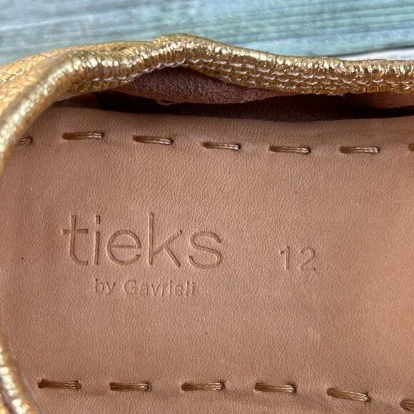 TIEKS Golden Glitz Ballet Flat Womens 12 Metallic Crackled Gold Leather Handmade - Picture 10 of 10